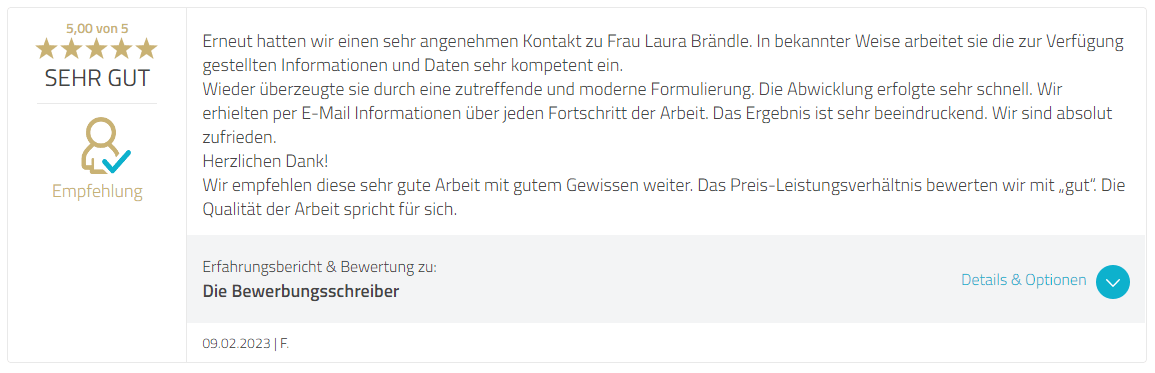 ProvenExpert Bewertung für Laura Brändle