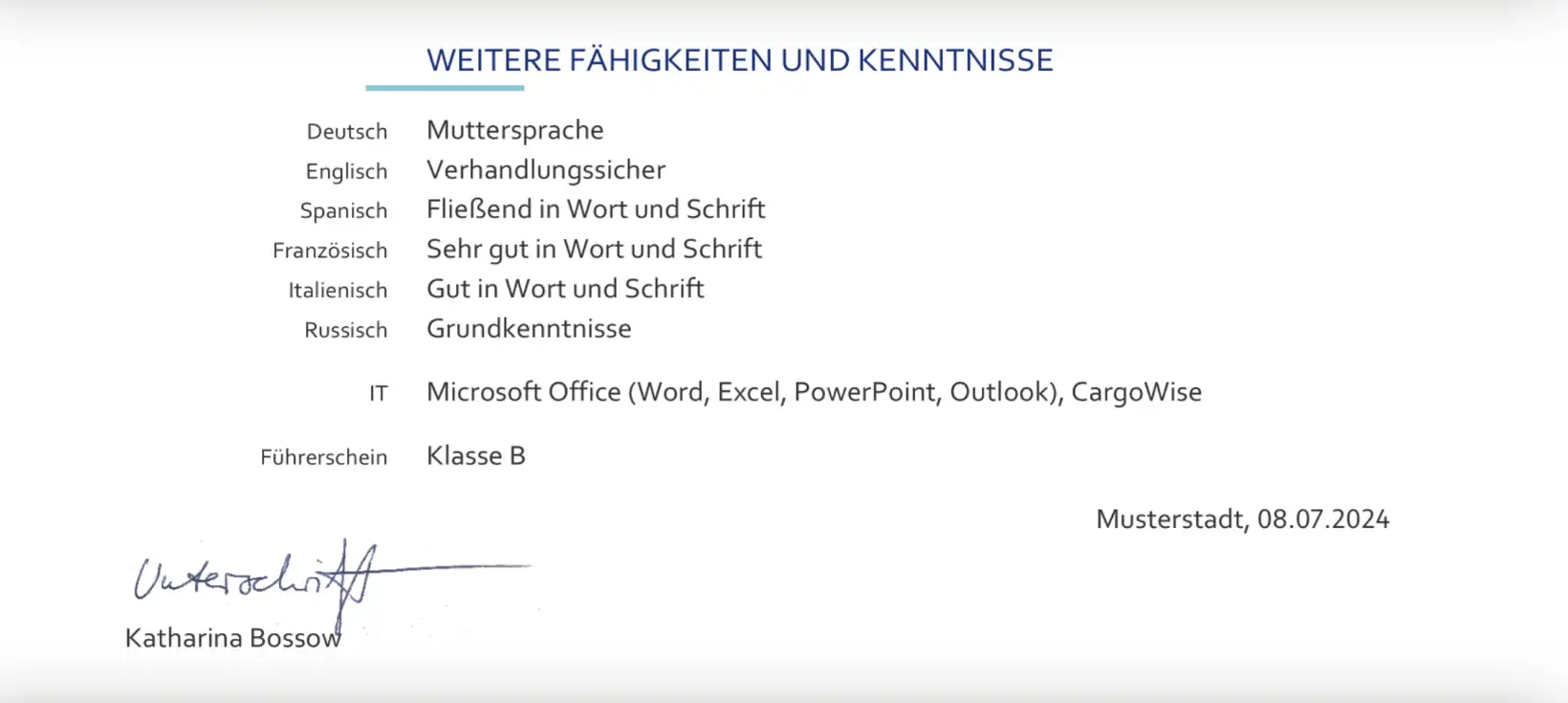 Bewerbung Sachbearbeiter - Lebenslauf - Weitere Fähigkeiten